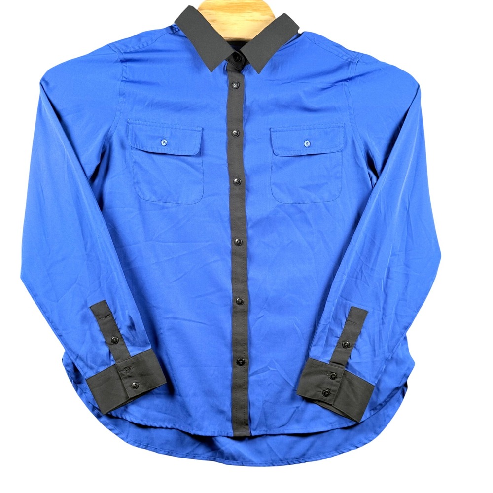 Retro AEO Large Blue Colorblock Shirt Lightweight 90s Y2K Corpcore Modern Blouse